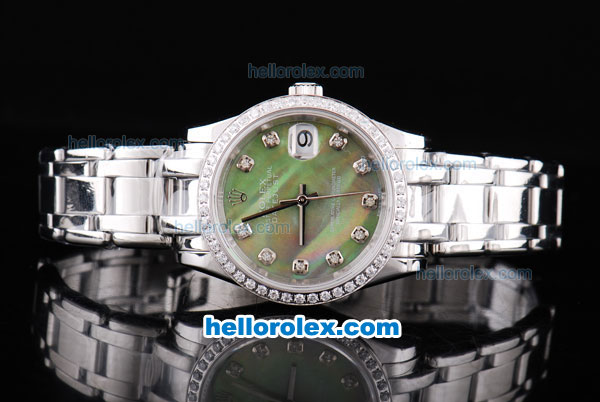 Rolex Datejust Oyster Perpetual Automatic ETA Case with Diamond Bezel,Green Shell Dial and Diamond Marking-Small Calendar - Click Image to Close